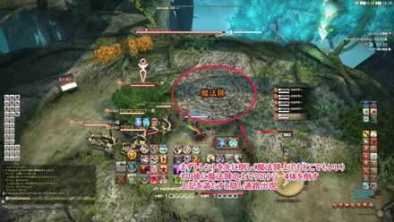 魔法陣の上でクロウラーを倒す