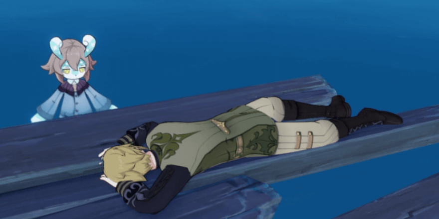 水上で倒れているユーヴィル