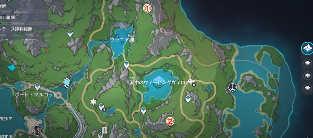 フォンテーヌ：エリニュス山林地区の地霊壇の場所