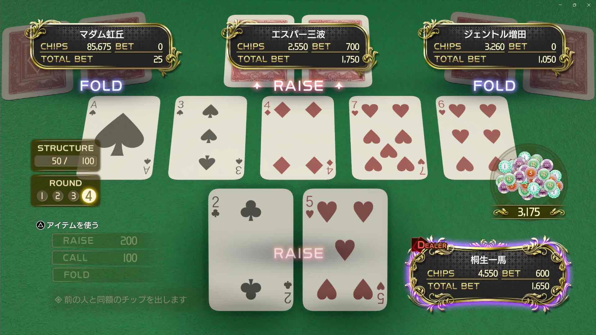 ストレートの際はレイズ