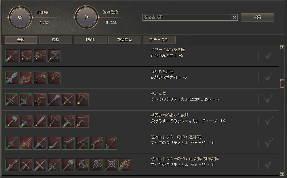 遺物を集めてパッシブ効果を得られる