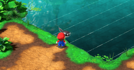 ケロケロ湖奥のメロディベイで石の上に立って作曲