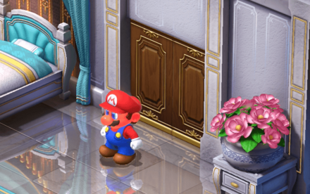 スイートルームのシャワーで顔が赤くなったマリオ