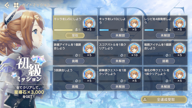 初級ミッションと実績クリアで★5まで覚醒可能