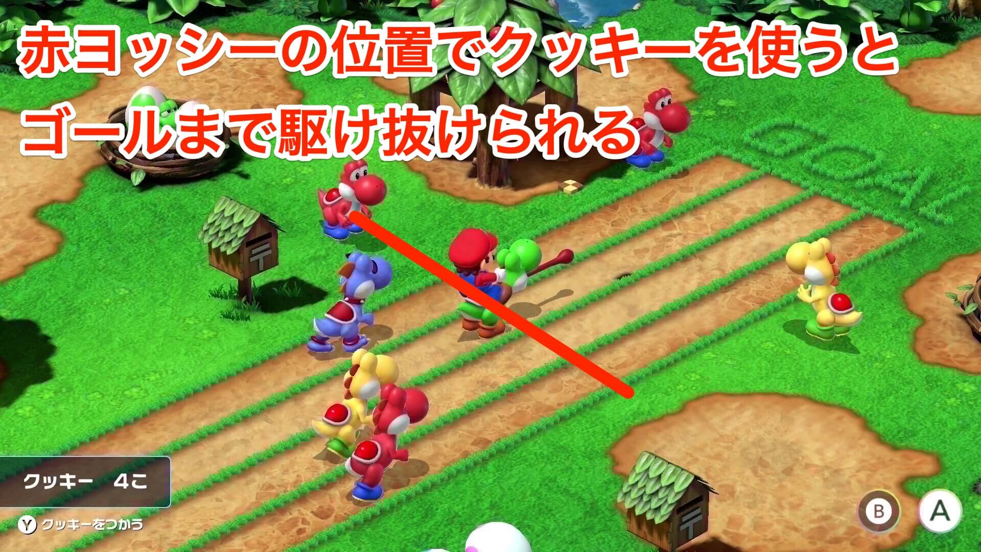 赤ヨッシーの位置でクッキーを使うとゴールまでいける