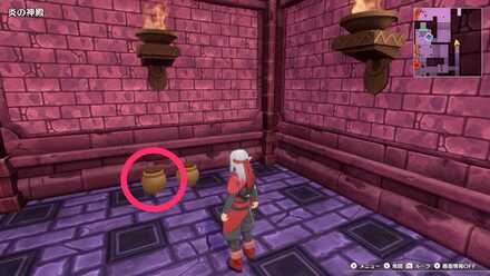 「炎の神殿」東の行き止まりにあるツボのちいさなメダルの場所