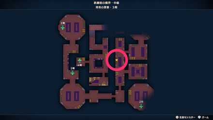 「常夜の要塞」3階東の南北に伸びる通路のツボのちいさなメダルの場所マップ