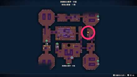 「常夜の要塞」1階東のフェンスの先にあるツボのちいさなメダルの場所マップ