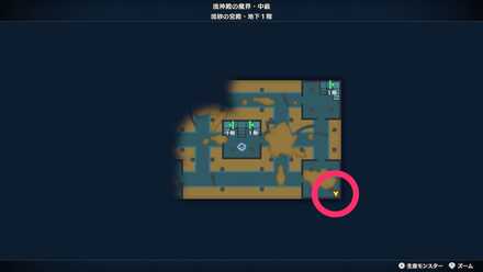 「流砂の宮殿」地下1階の南東の部屋のツボのちいさなメダルの場所マップ