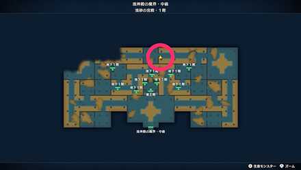 「流砂の宮殿」1階、北の小部屋のツボのちいさなメダルの場所マップ