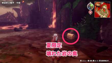 中央の島の宝箱（夏限定）のちいさなメダルの場所