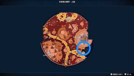 お菓子の城の外周南の宝箱のちいさなメダルの場所マップ