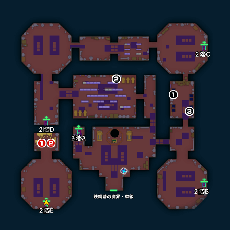 【鉄鋼砦の魔界】中級/常夜の要塞のマップ