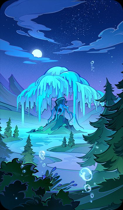 湖中のウィーピングウィローの画像