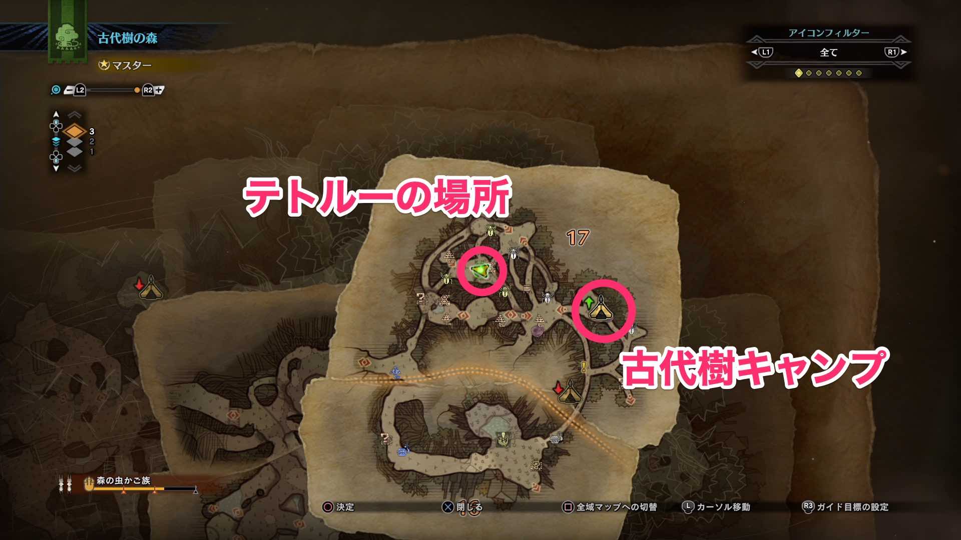 古代樹の森のテトルーの場所