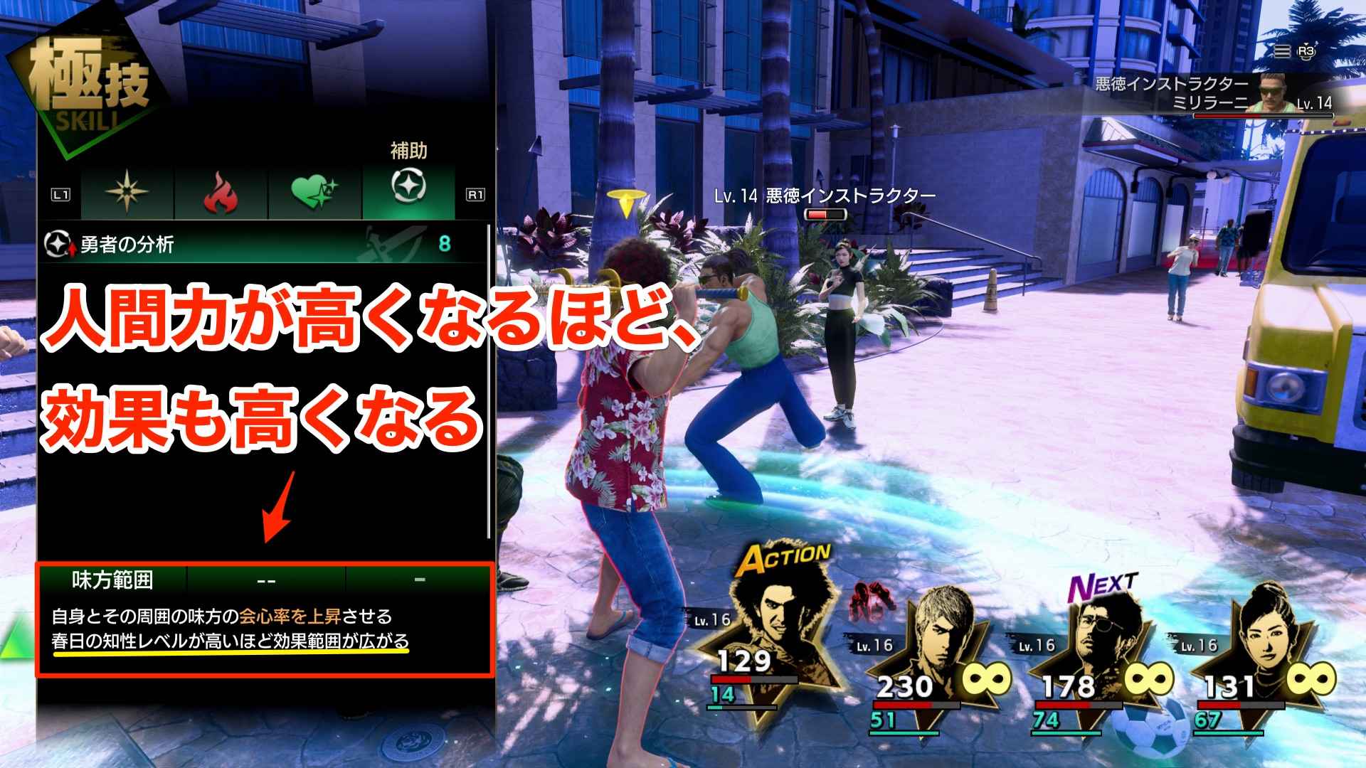 人間力が上がると極技の効果も上がる