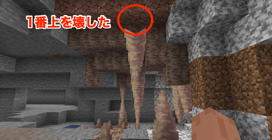 上から落下した鍾乳石