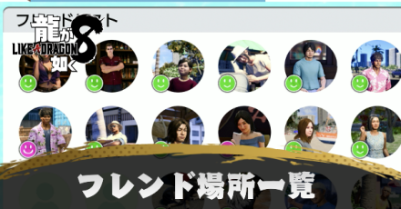 フレンドの一覧と場所