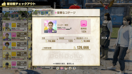 チェックアウトの精算時に満足度ボーナスが増える