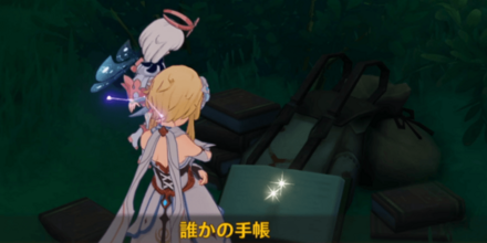 洞窟内の誰かの手帳を調べる