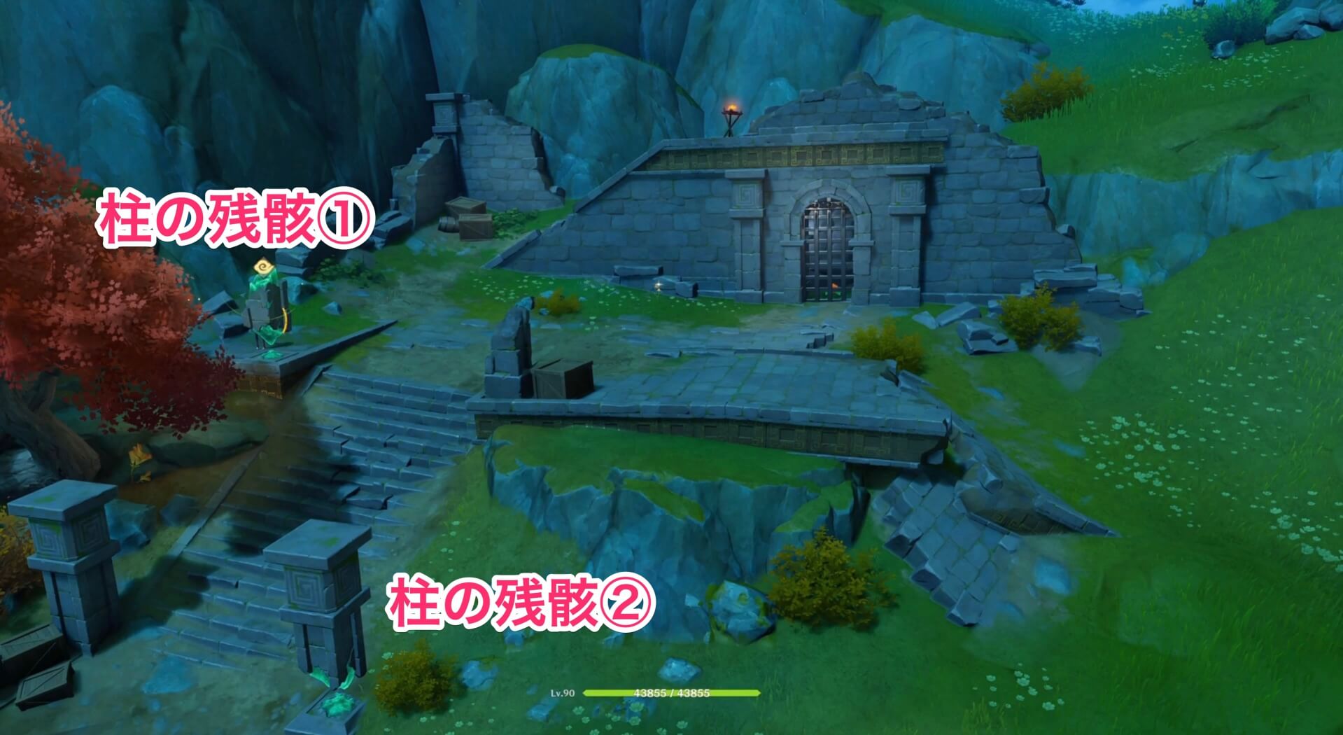 柱の残骸①を階段上の台座に置く