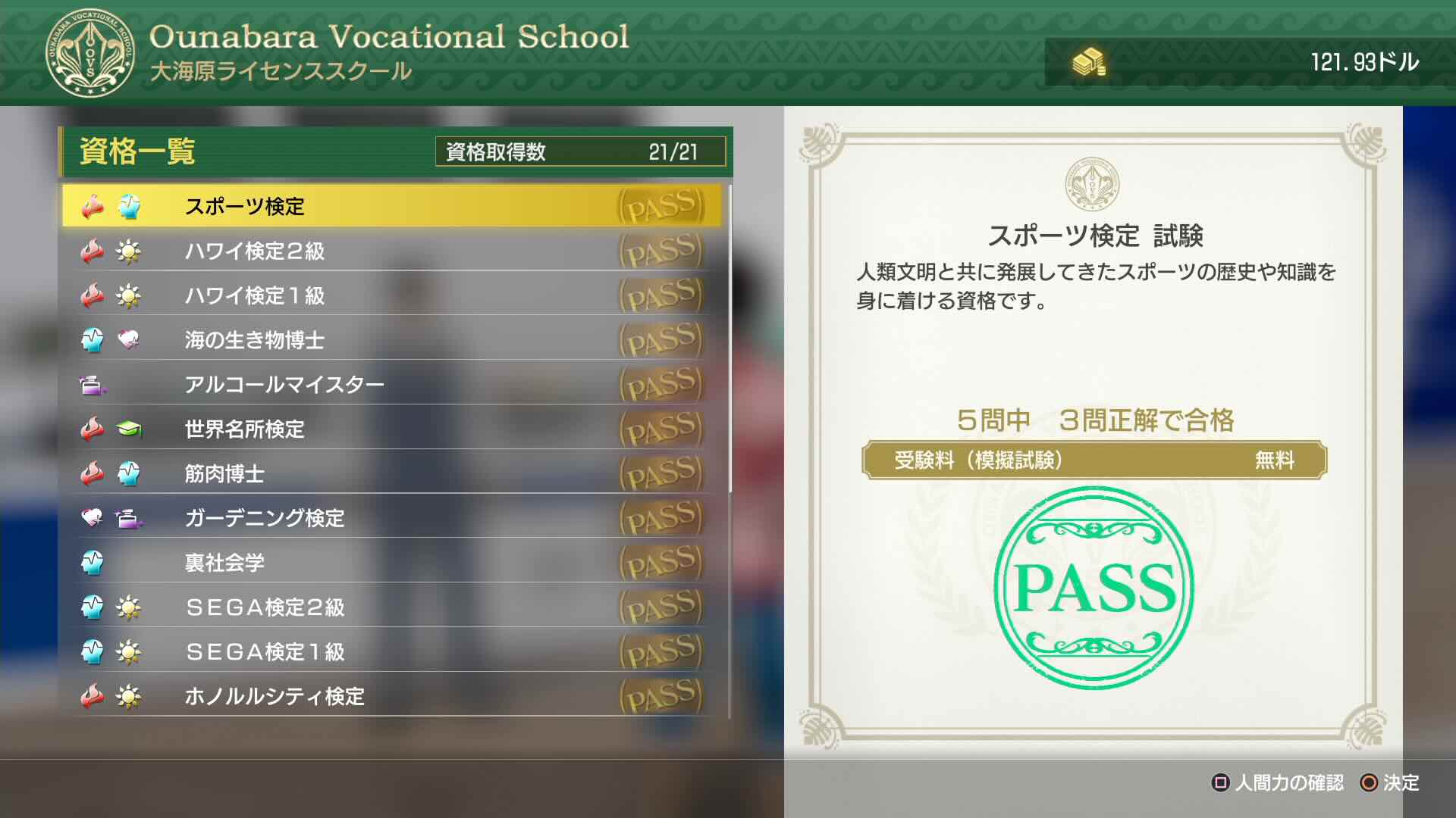 ライセンススクールの検定を全て合格する必要がある