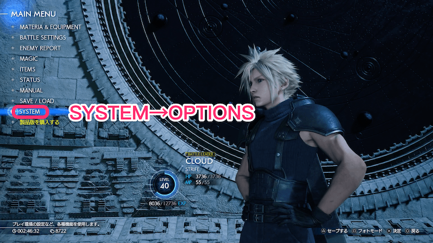 システム→オプション