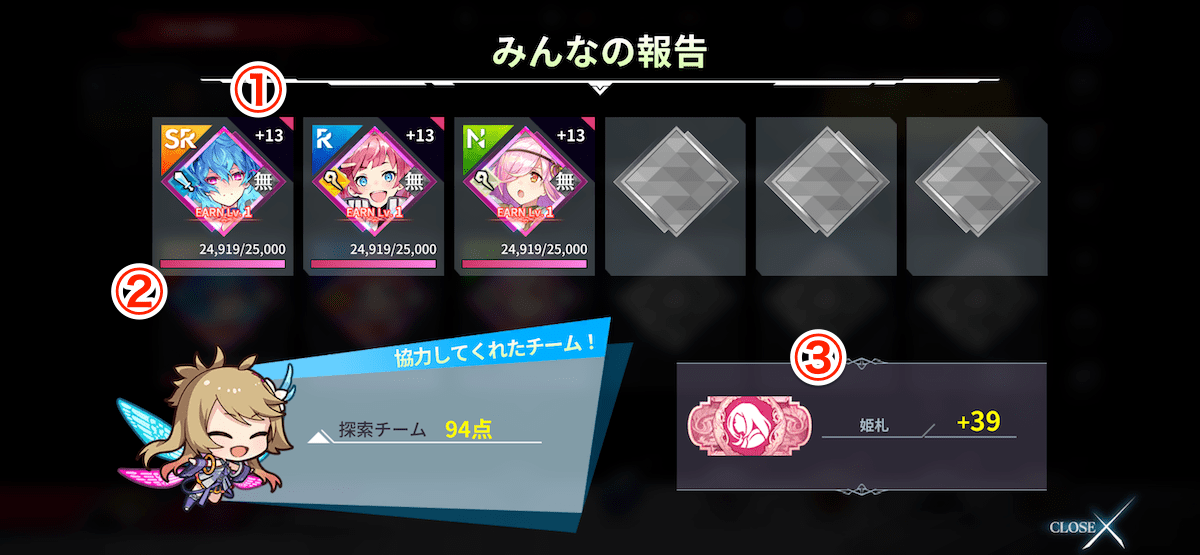 姫札の獲得画面