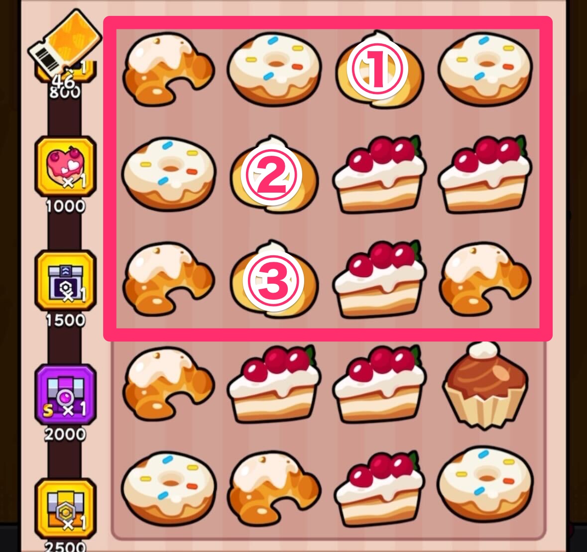 1〜3段目のケーキ