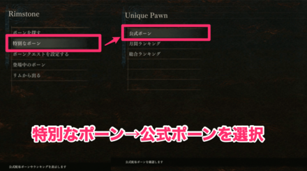特別なポーンから公式ポーンを選択