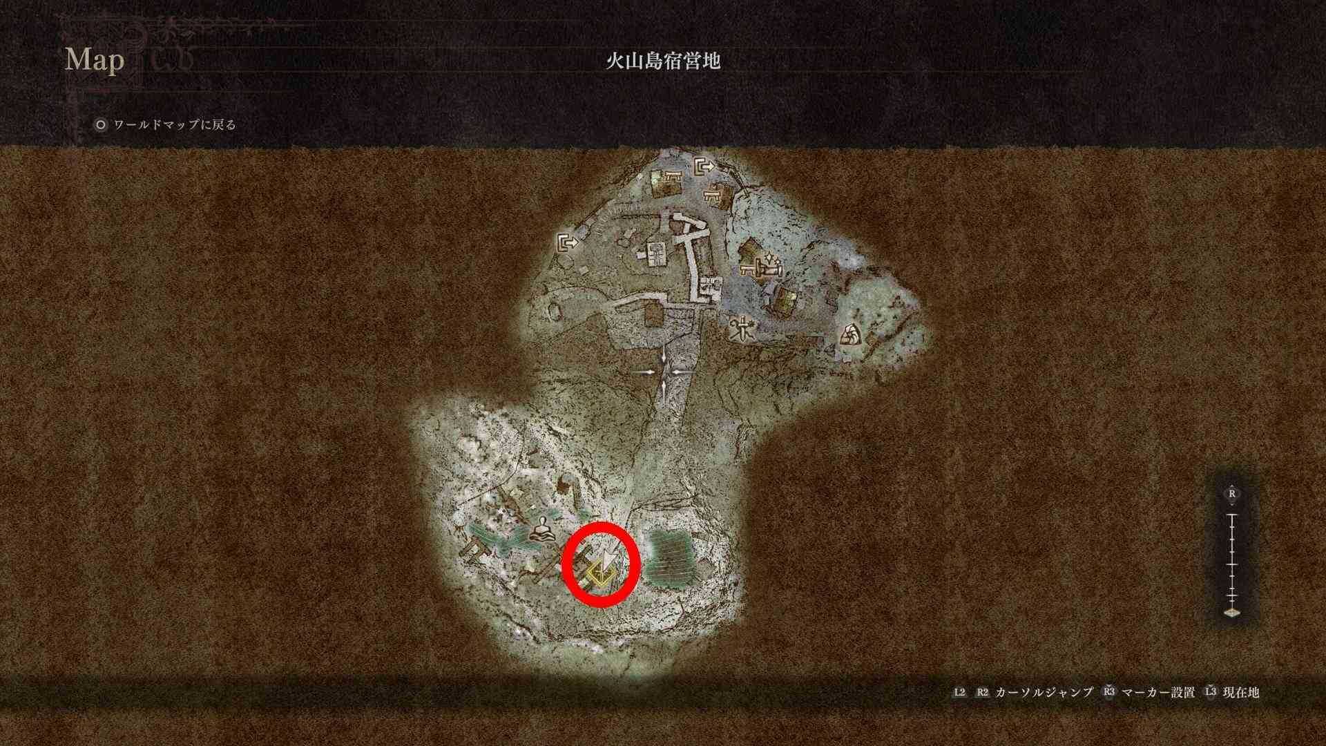 火山宿営地内のマップ画像