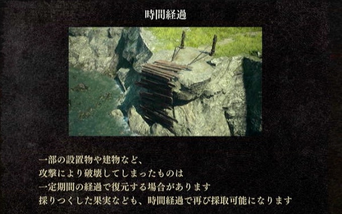 採取アイテムや設置物が元に戻る