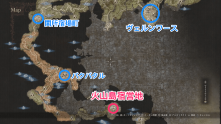 火山島宿営地の場所