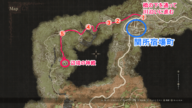 辺境の神殿の行き方マップ