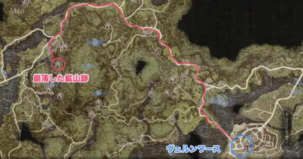 崩落した鉱山跡ルート