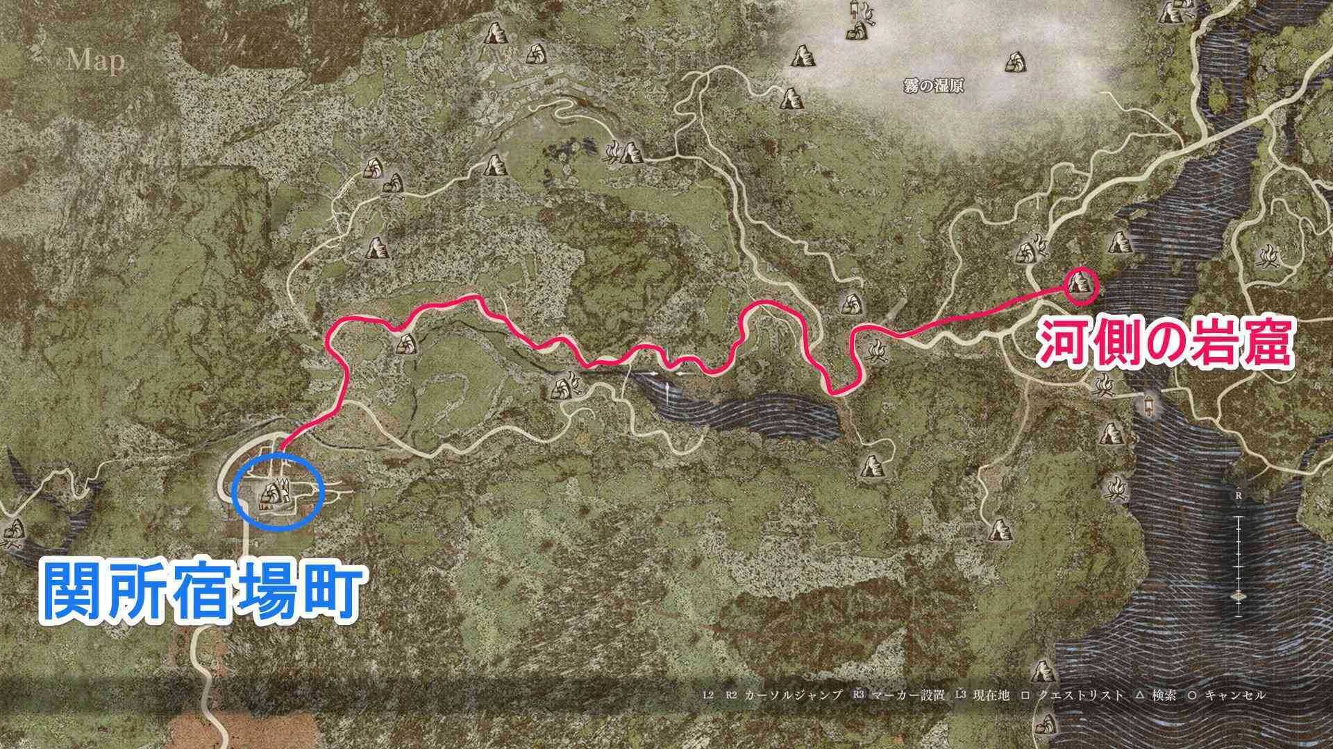 関所宿場町からのマップ画像