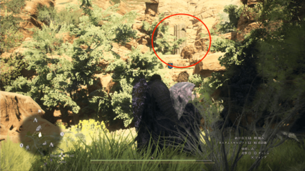 崖の上に柱が見えたら段差に掴まって上る