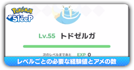 レベルごとの必要な経験値とアメの数