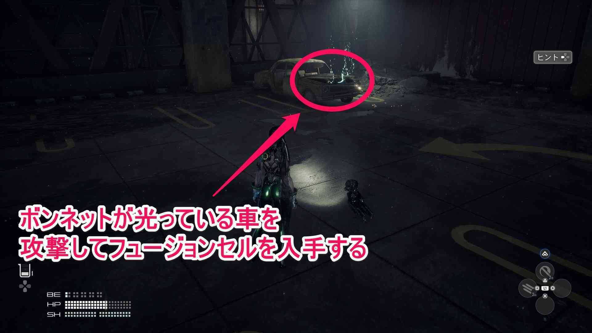 ボンネットが光っている車の画像