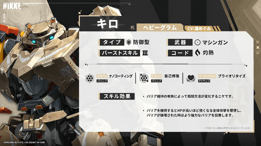 キロのスキル情報