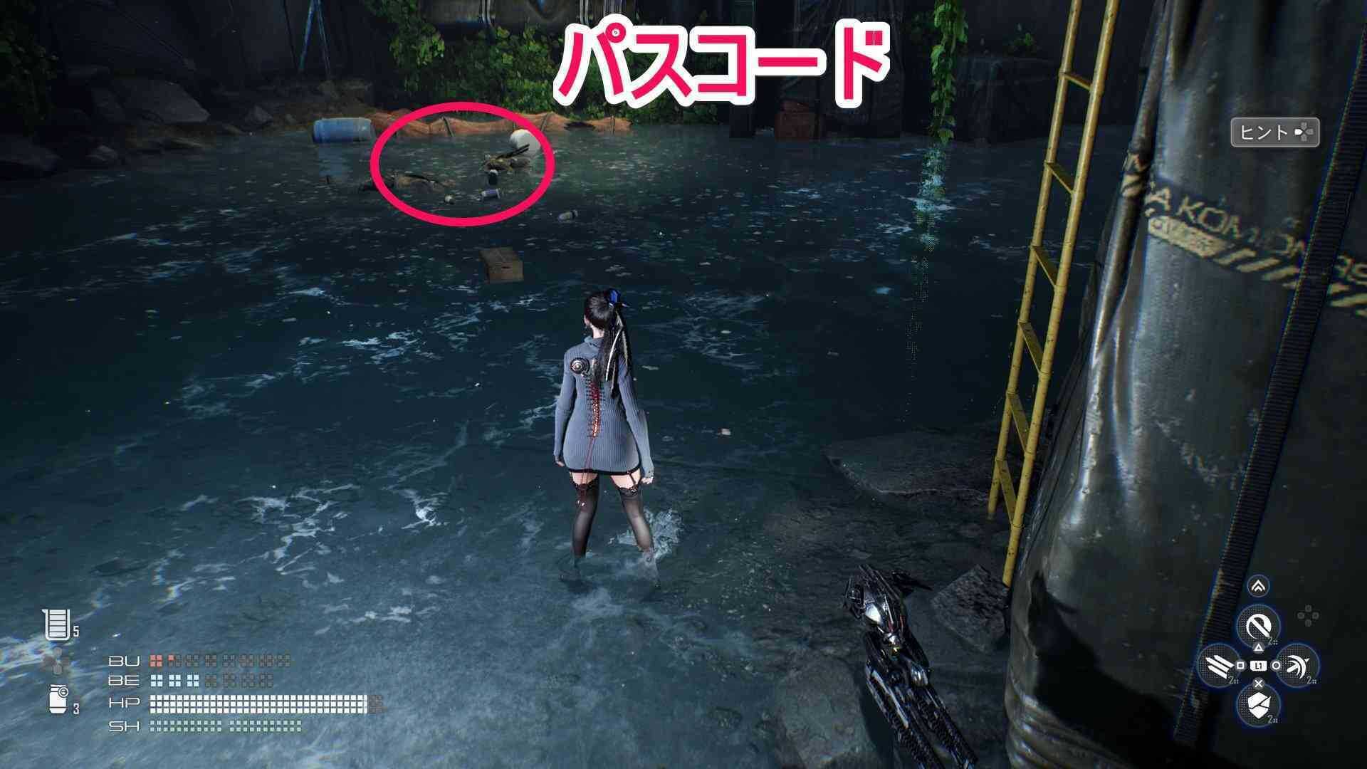 ハシゴを降りたところのパスコード