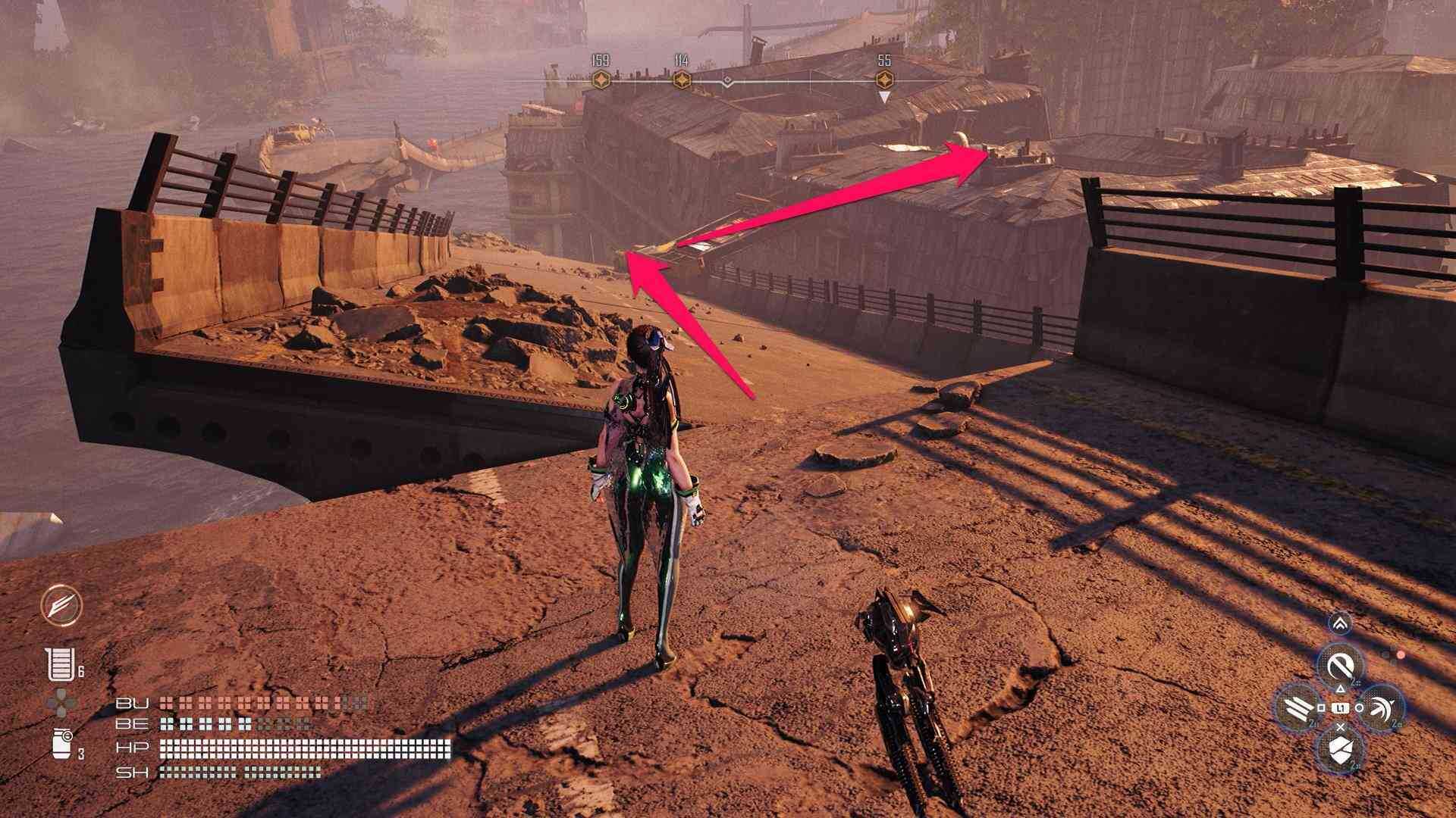 道路から屋根に進む