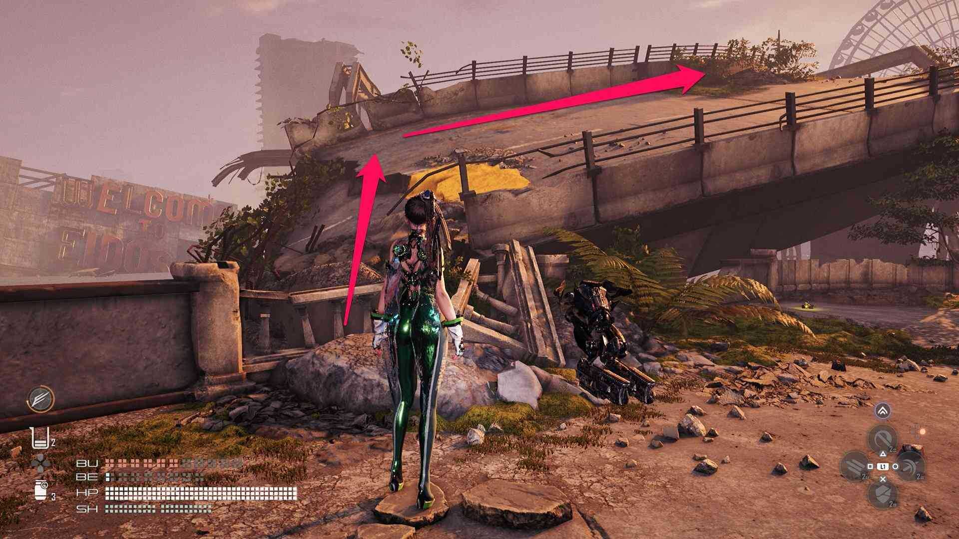 右側の黄色いペンキに飛び移って進む場所の画像