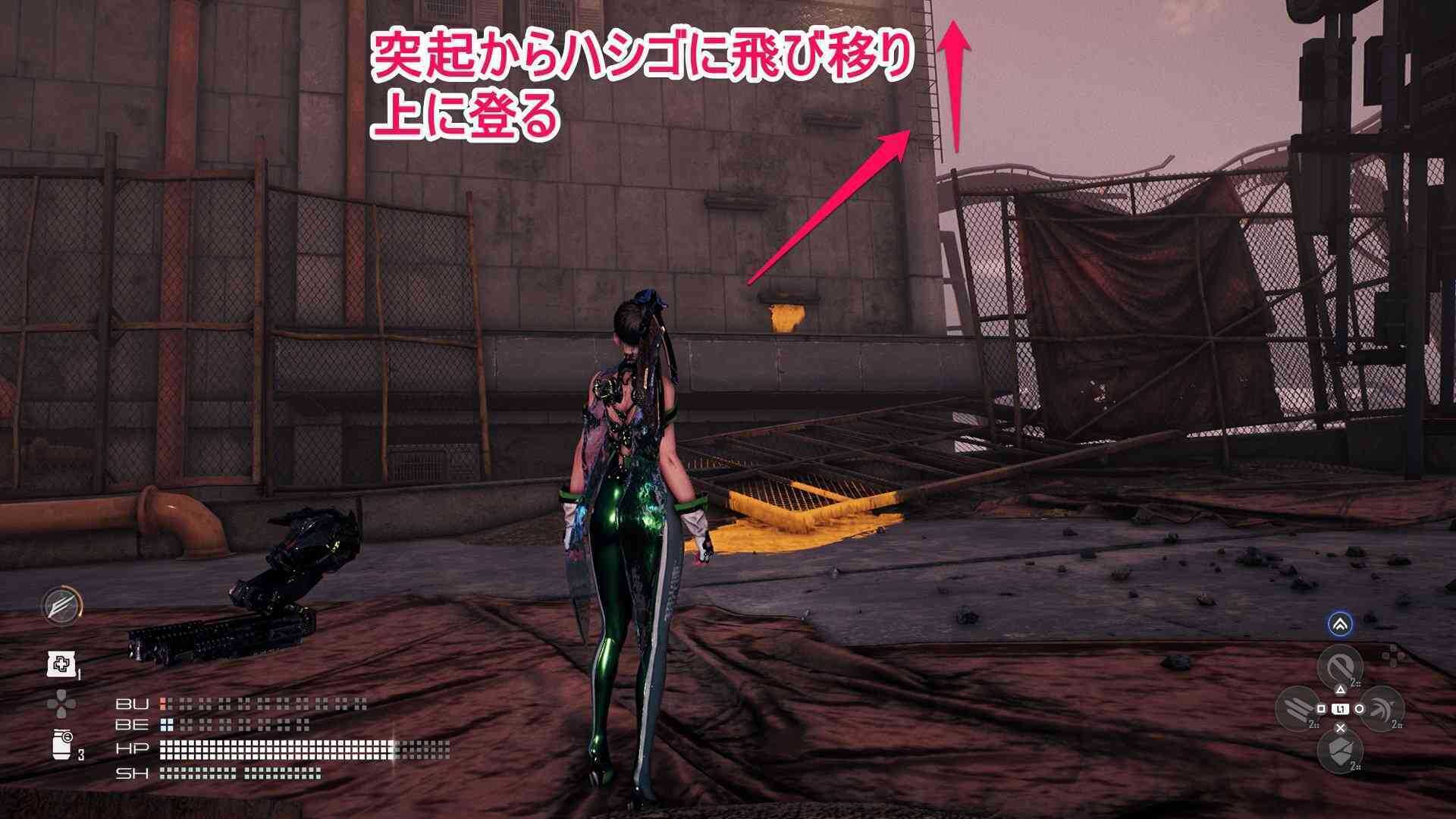 突起からハシゴに飛び移る場所の画像