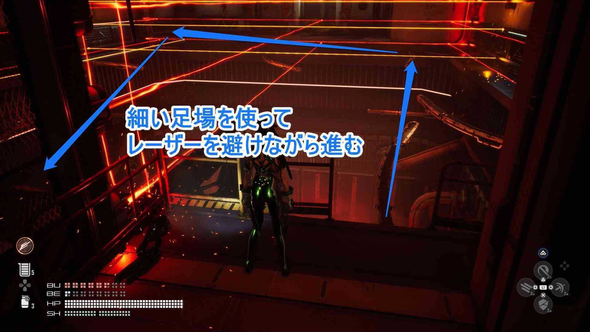 レーザーを避けながら進む