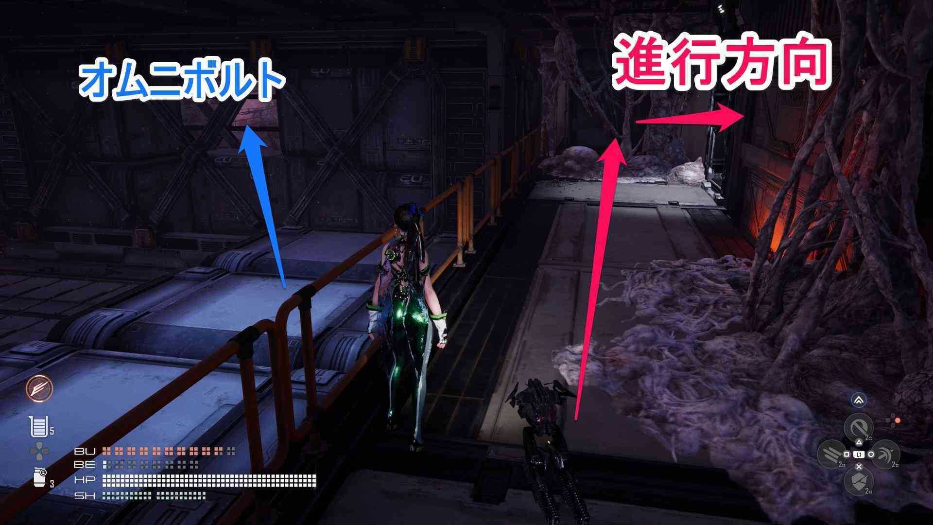 進行方向とオムニボルトの場所の画像